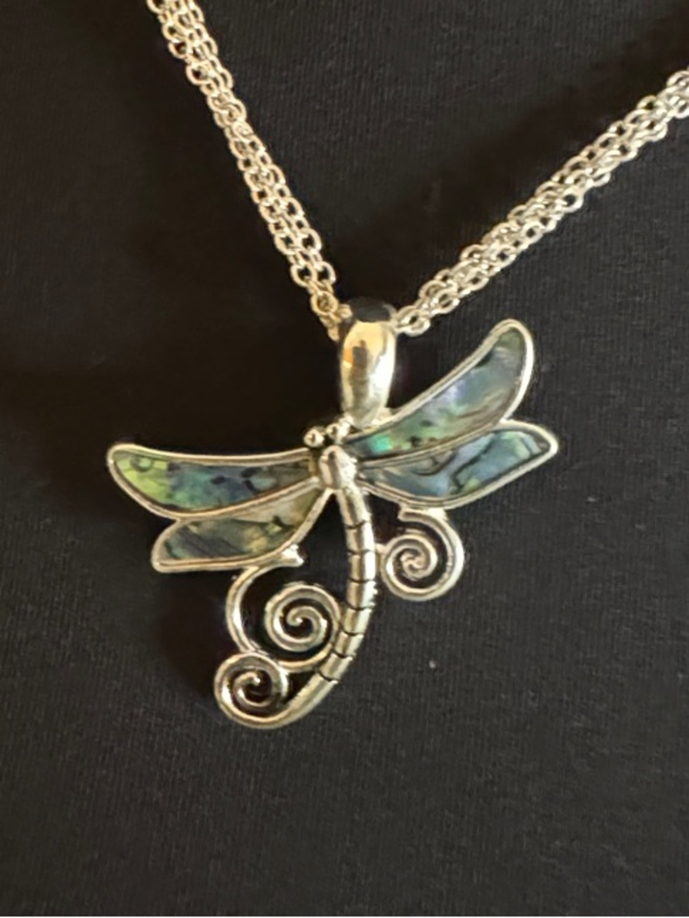 Periwinkle by Barlow Silver Dragonfly Necklace with Green and Blue Inlay